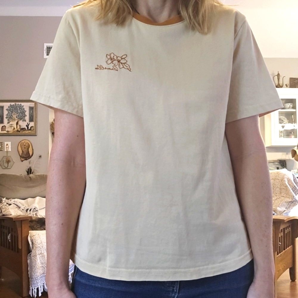Simple Retro Tan Cream T-Shirt with Orange Accents